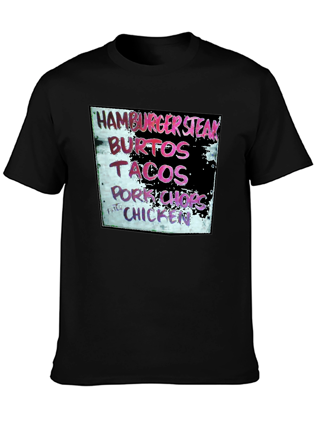 Camiseta Negra con Menú de Comida
