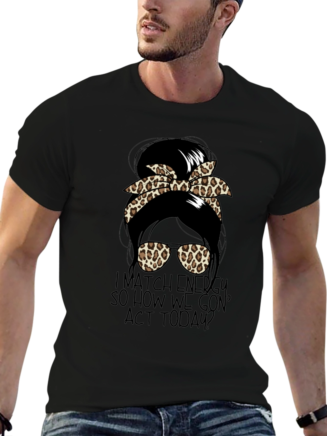 Camiseta Negra con Diseño de Moño Leopardado
