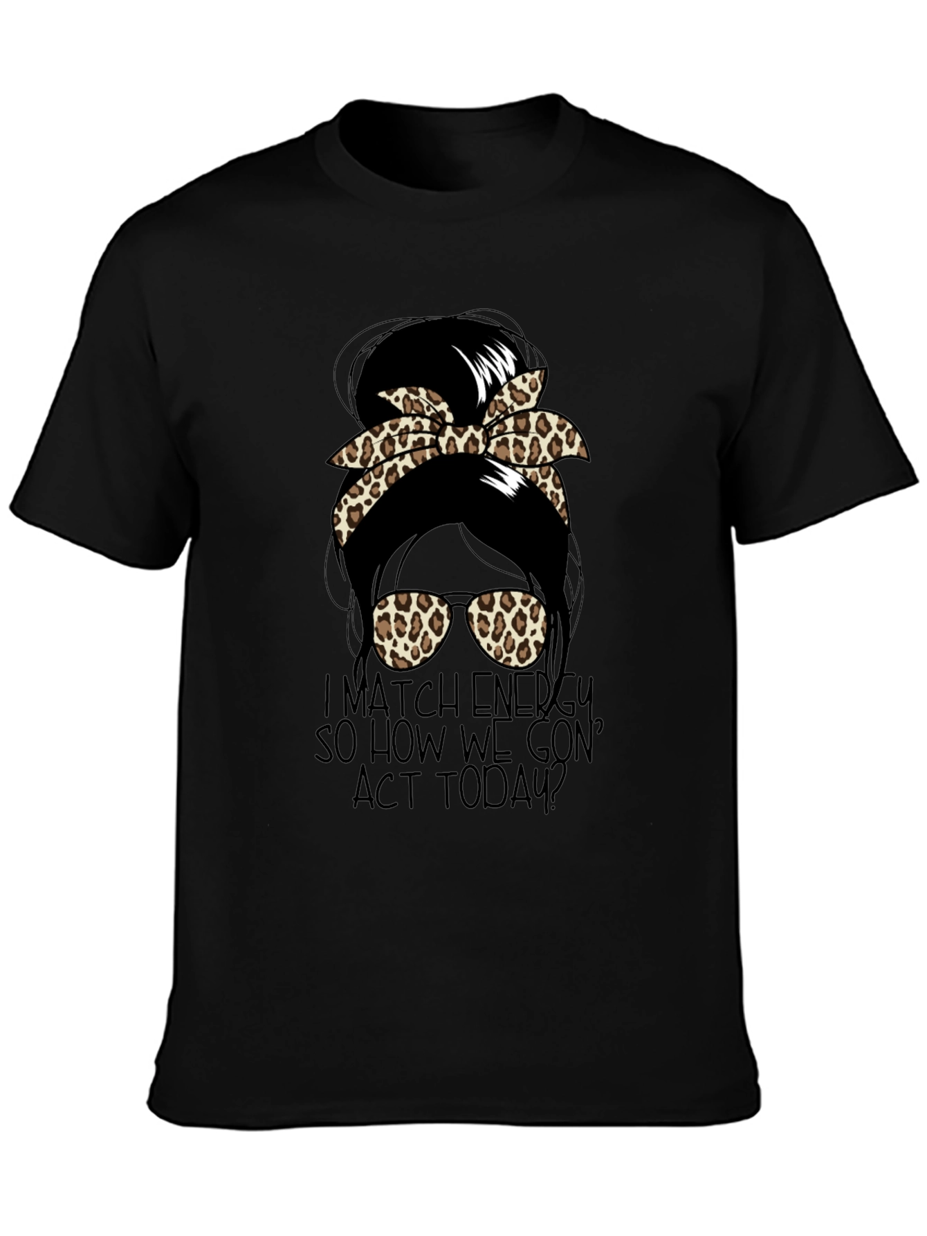 Camiseta Negra con Diseño de Moño Leopardado