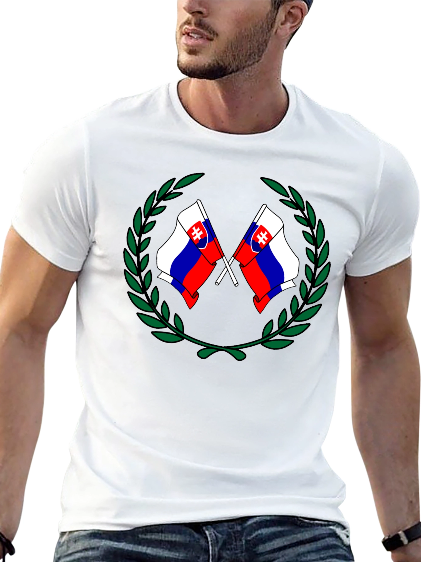 Camiseta Negra con Diseño de Banderas Eslovacas
