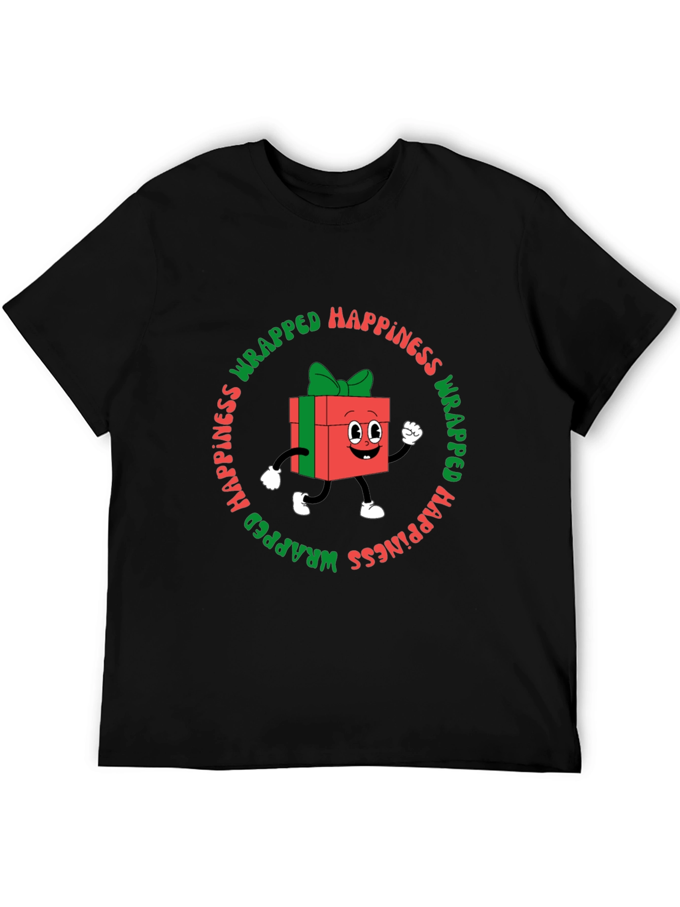 Camiseta Negra con Diseño Navideño Wrapped Happiness