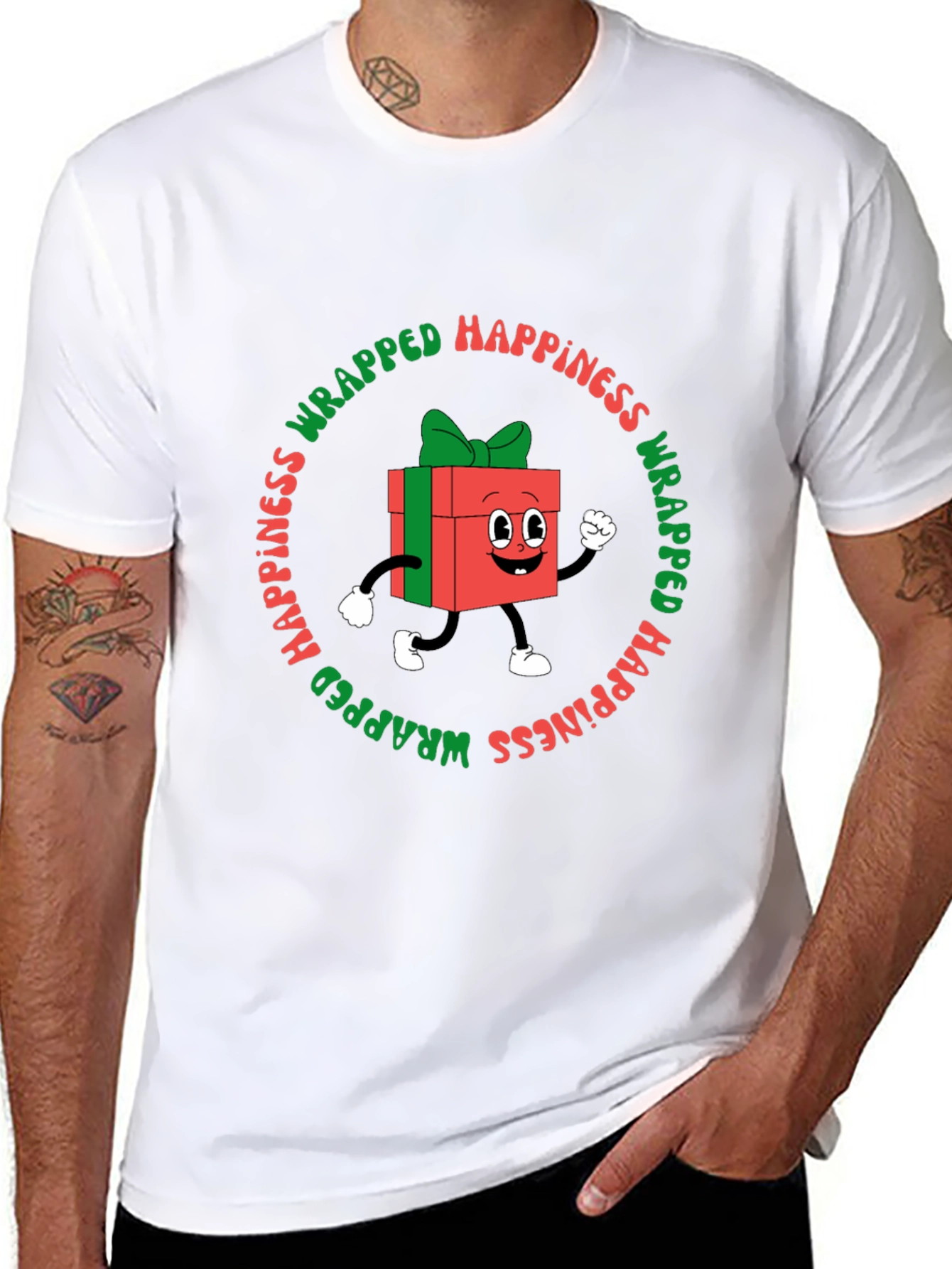 Camiseta Negra con Diseño Navideño Wrapped Happiness