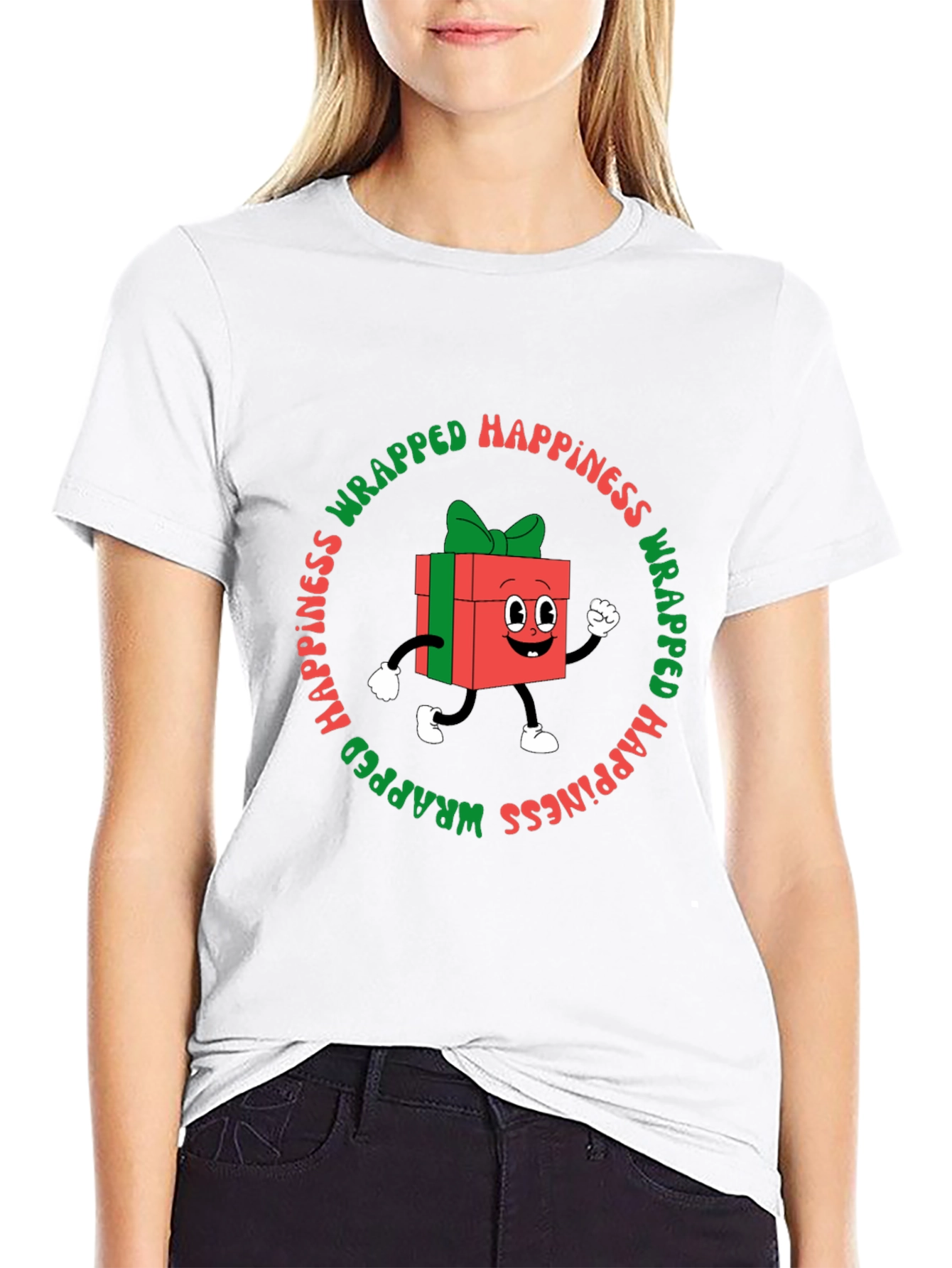 Camiseta Negra con Diseño Navideño Wrapped Happiness