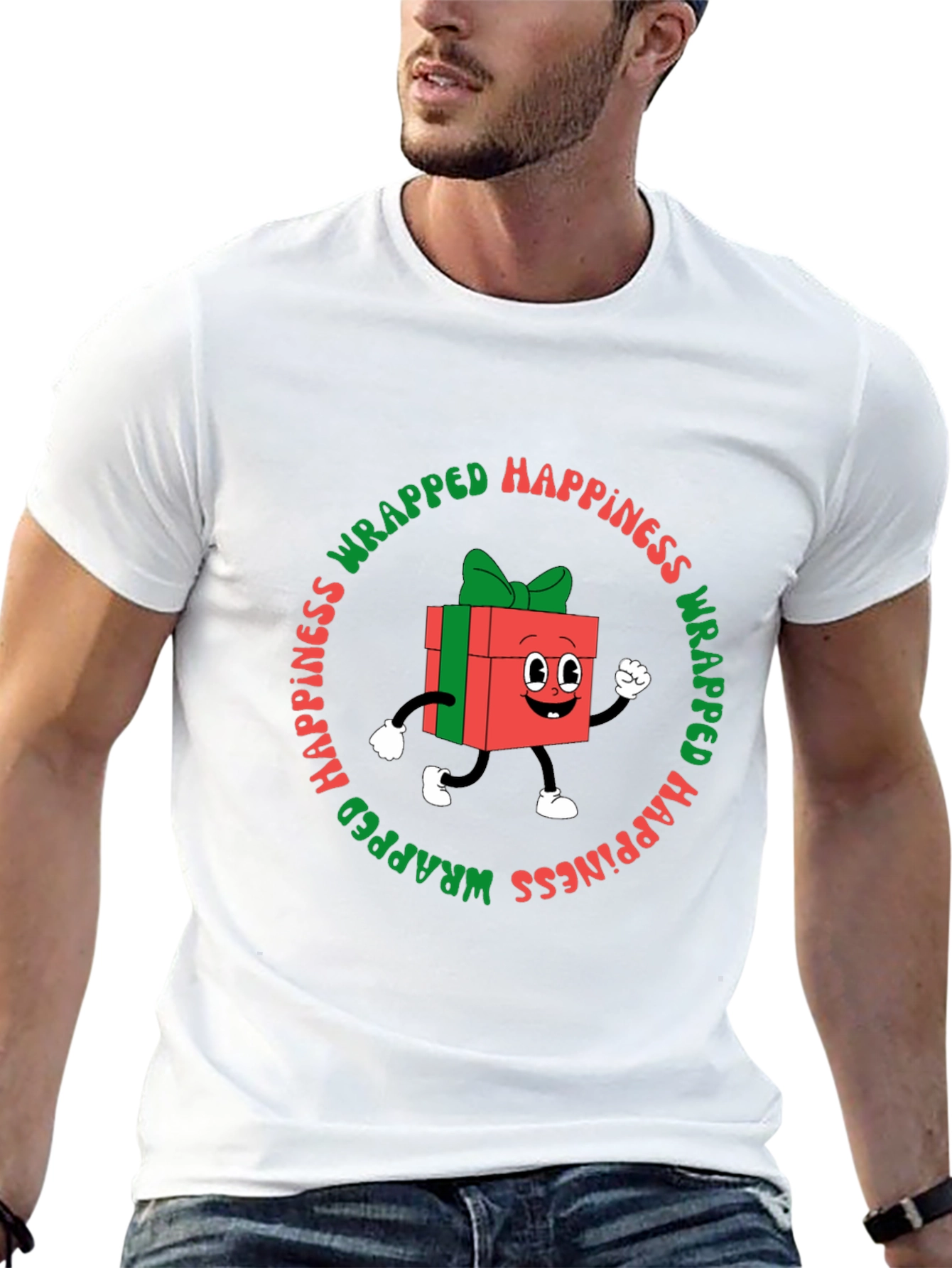 Camiseta Negra con Diseño Navideño Wrapped Happiness