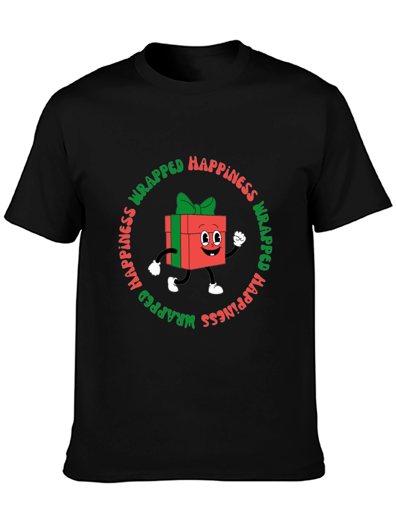 Camiseta Negra con Diseño Navideño Wrapped Happiness