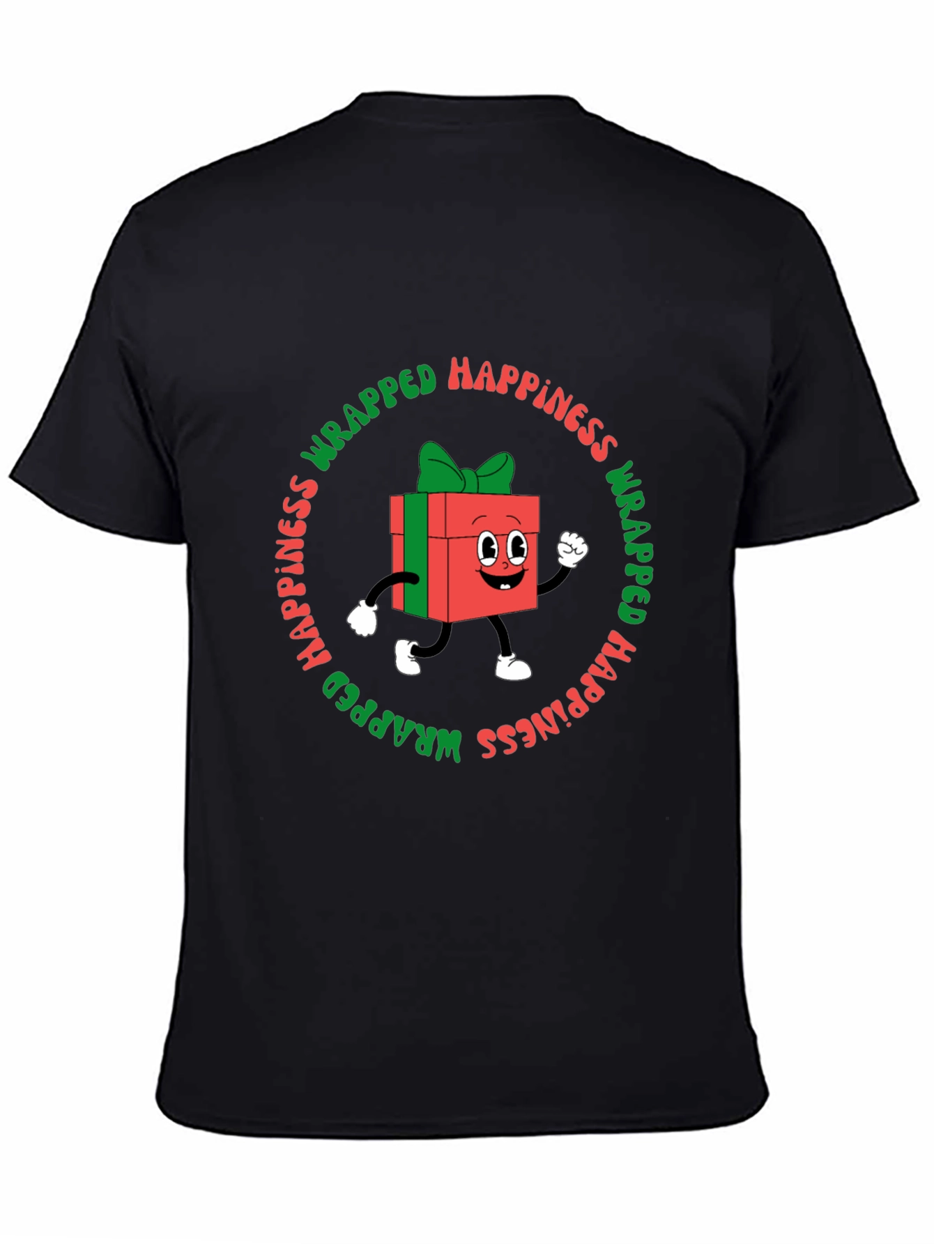 Camiseta Negra con Diseño Navideño Wrapped Happiness