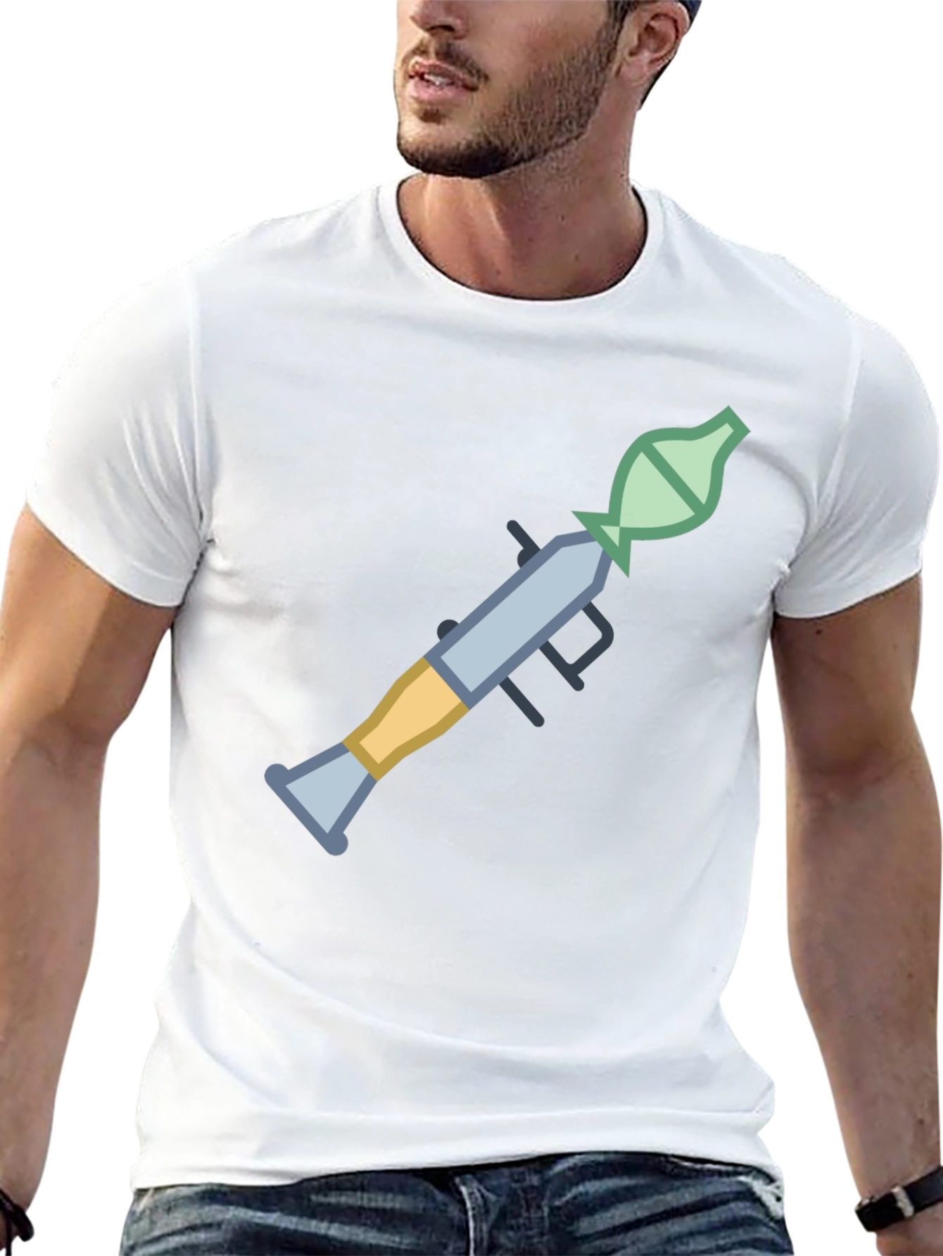 Camiseta Negra con Diseño Gráfico de Lanzacohetes