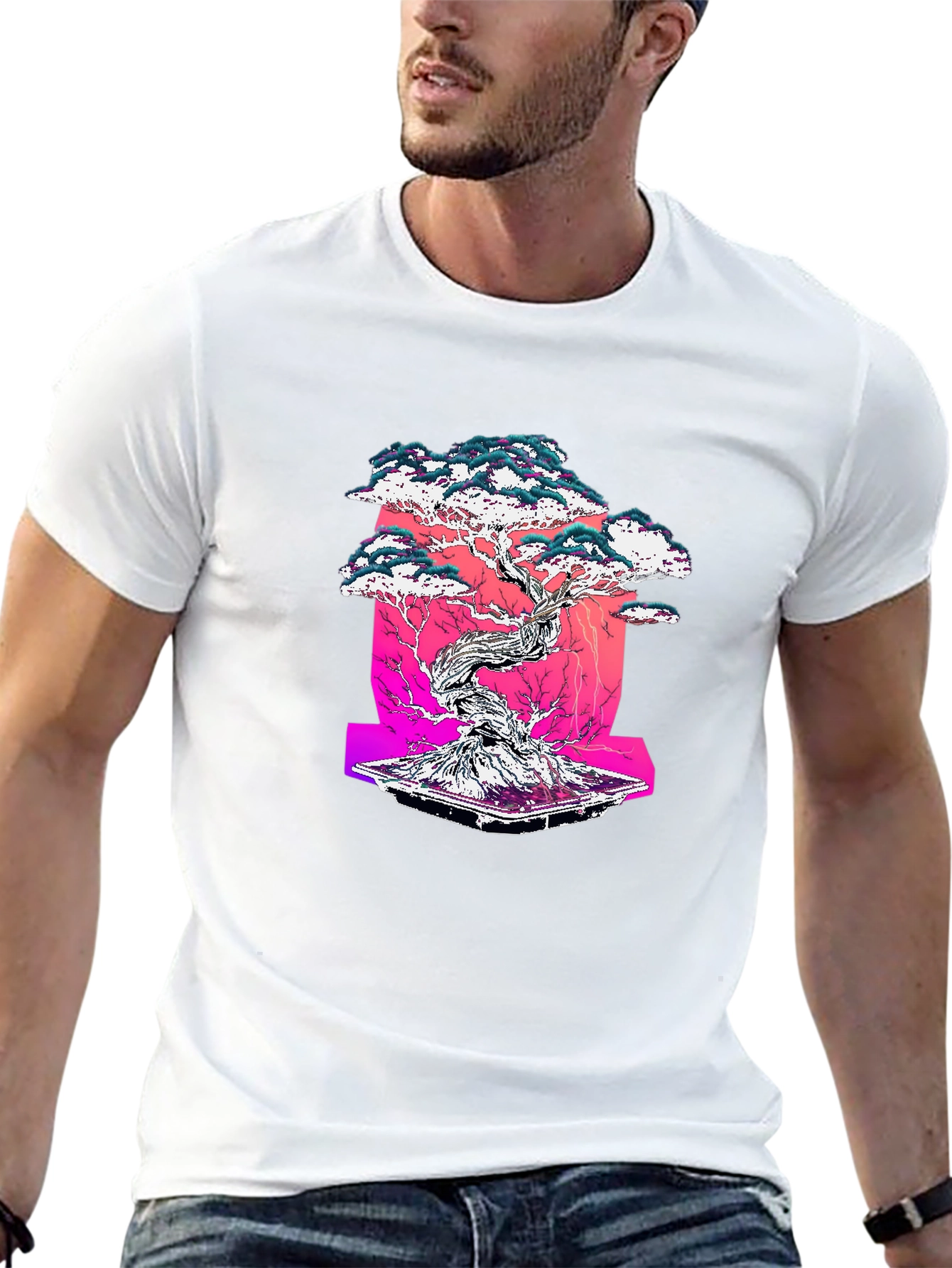 Camiseta Negra con Diseño Bonsái Estilizado