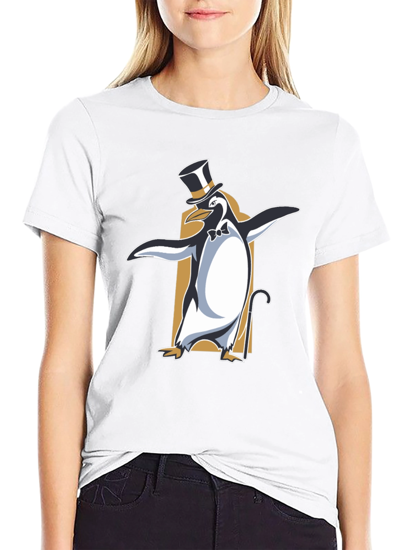 Camiseta Negra con Pingüino Elegante