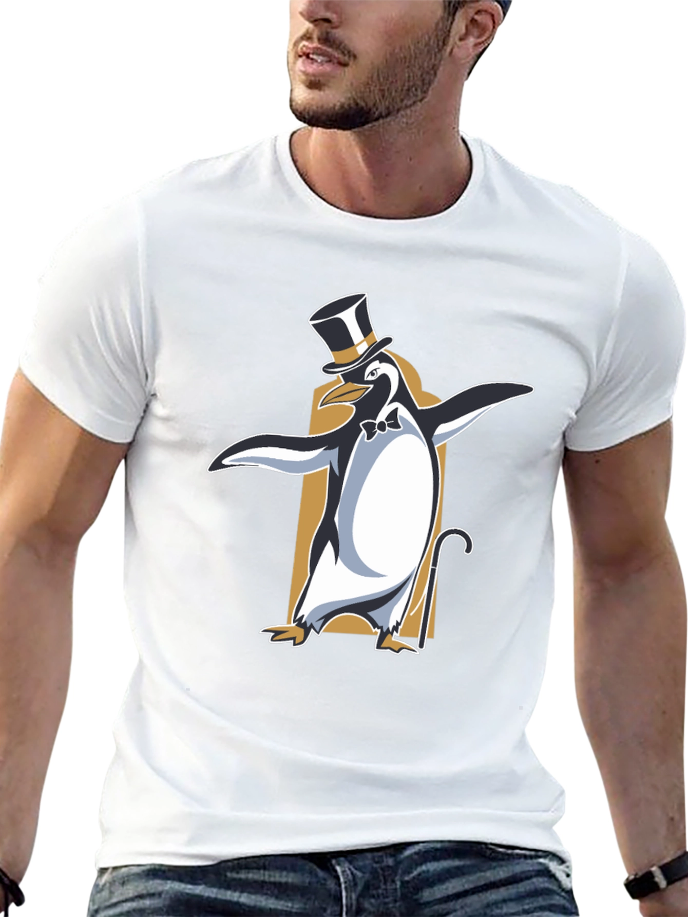 Camiseta Negra con Pingüino Elegante