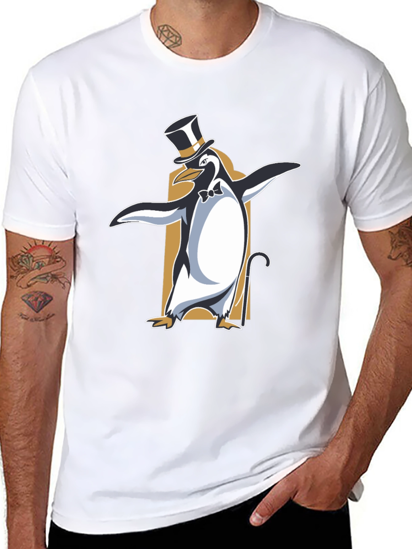 Camiseta Negra con Pingüino Elegante