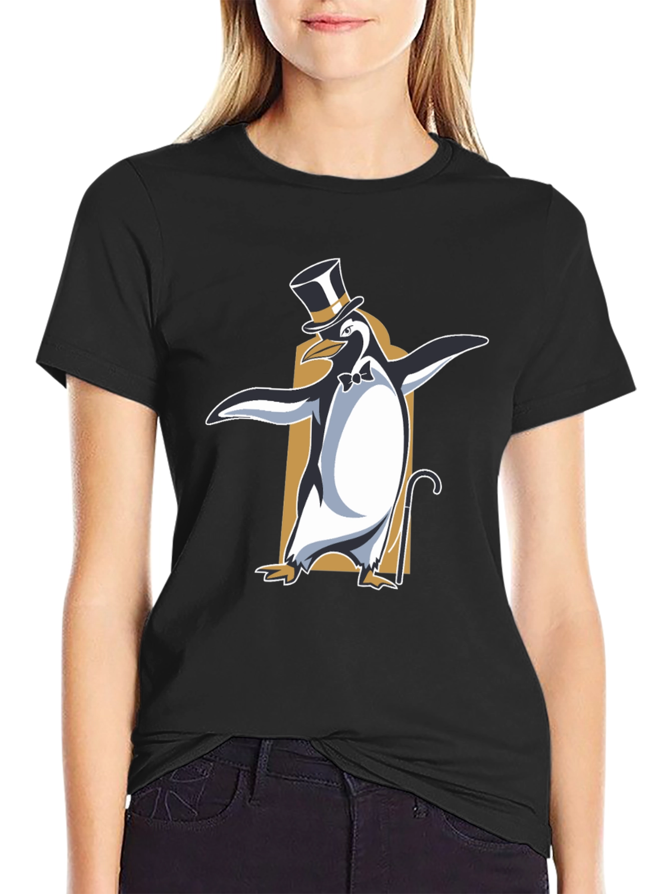 Camiseta Negra con Pingüino Elegante