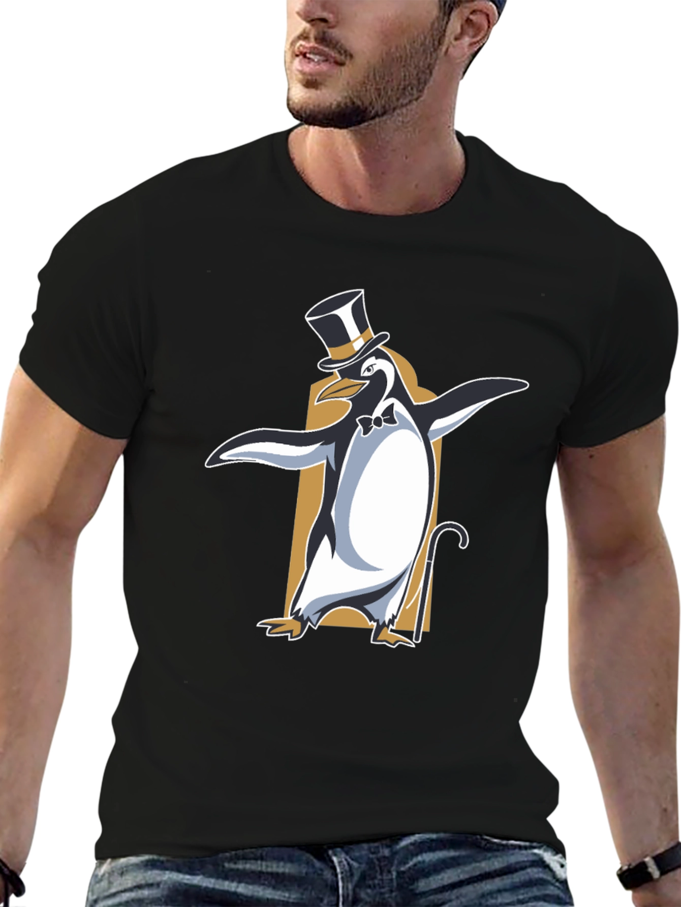 Camiseta Negra con Pingüino Elegante