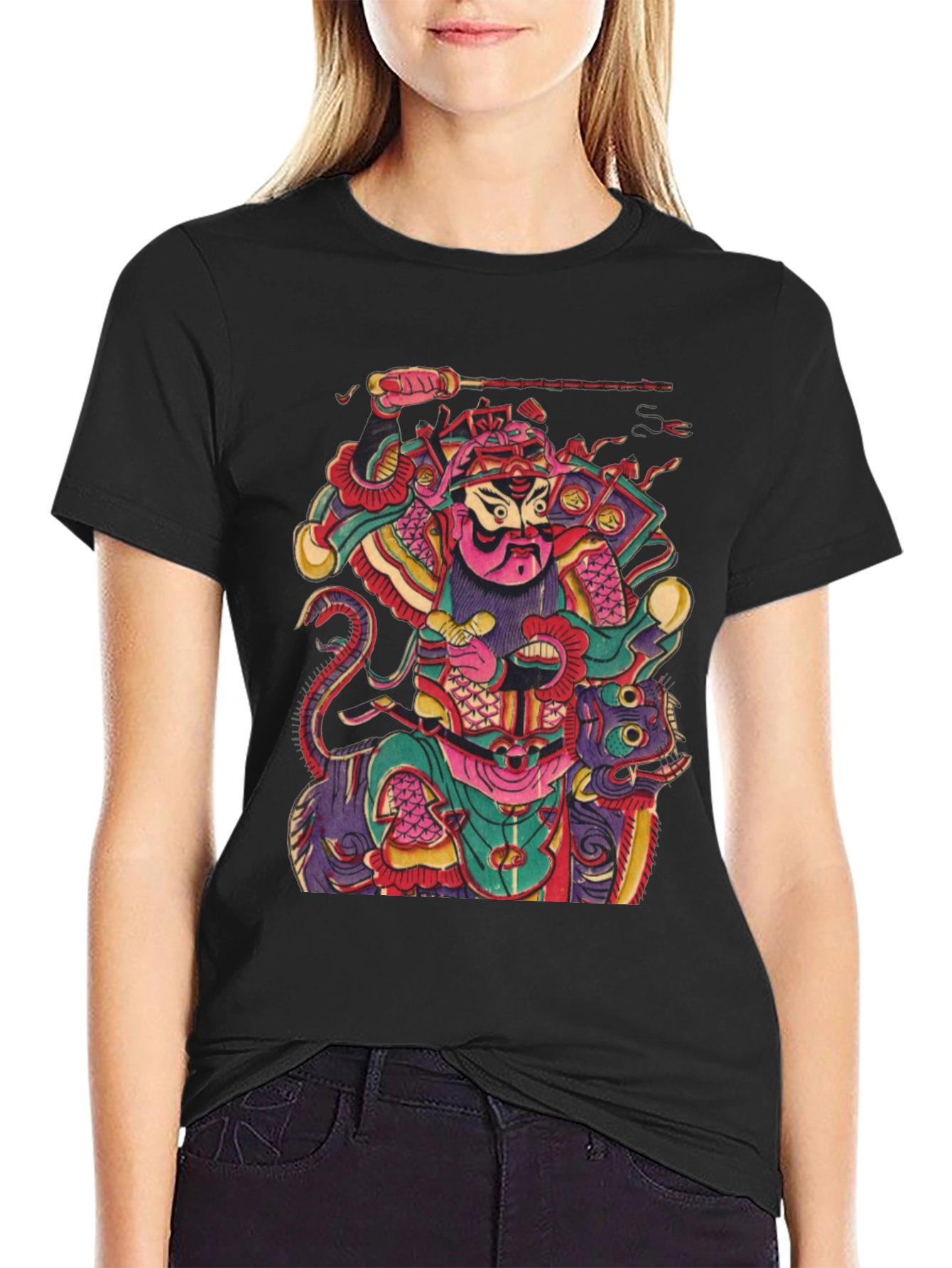 Camiseta Negra con Diseño Estampado Japonés