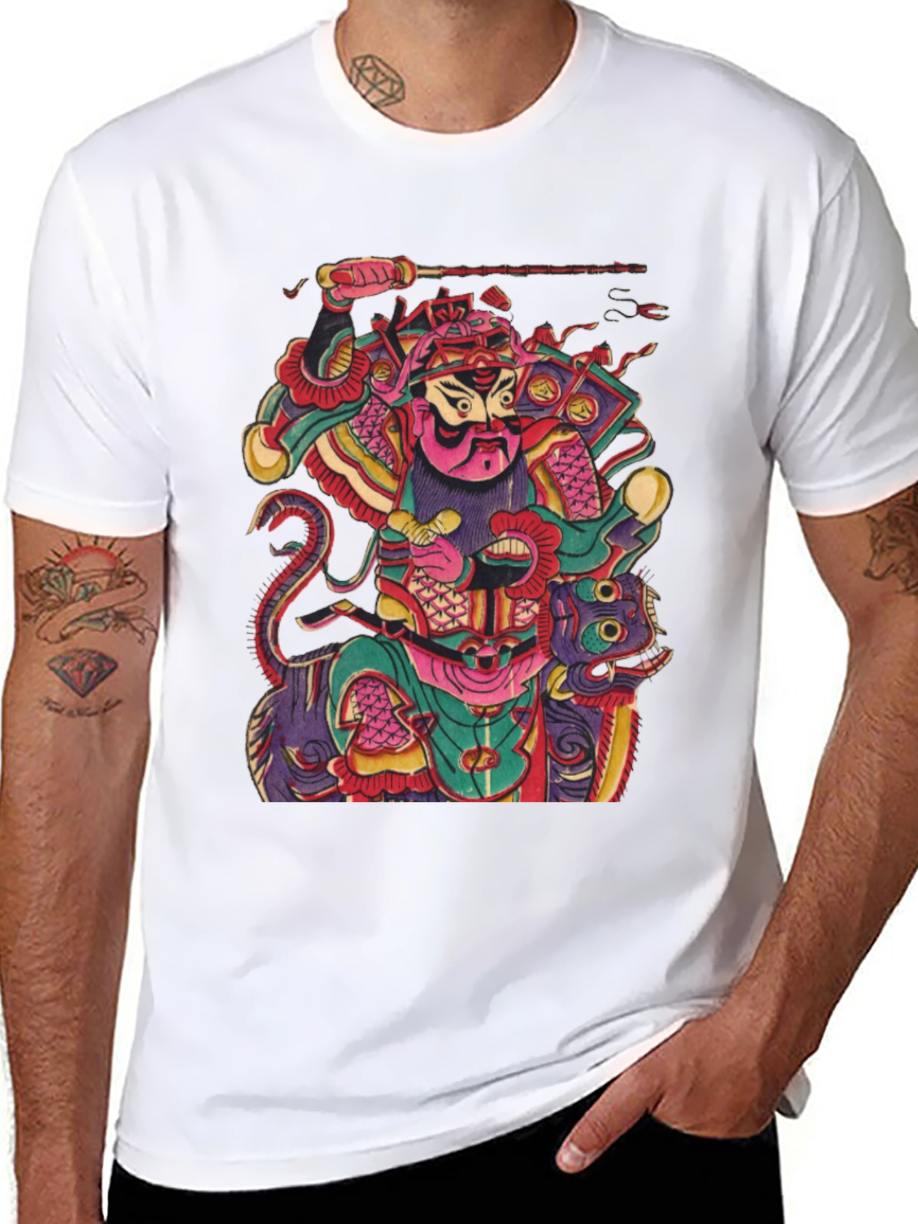 Camiseta Negra con Diseño Estampado Japonés