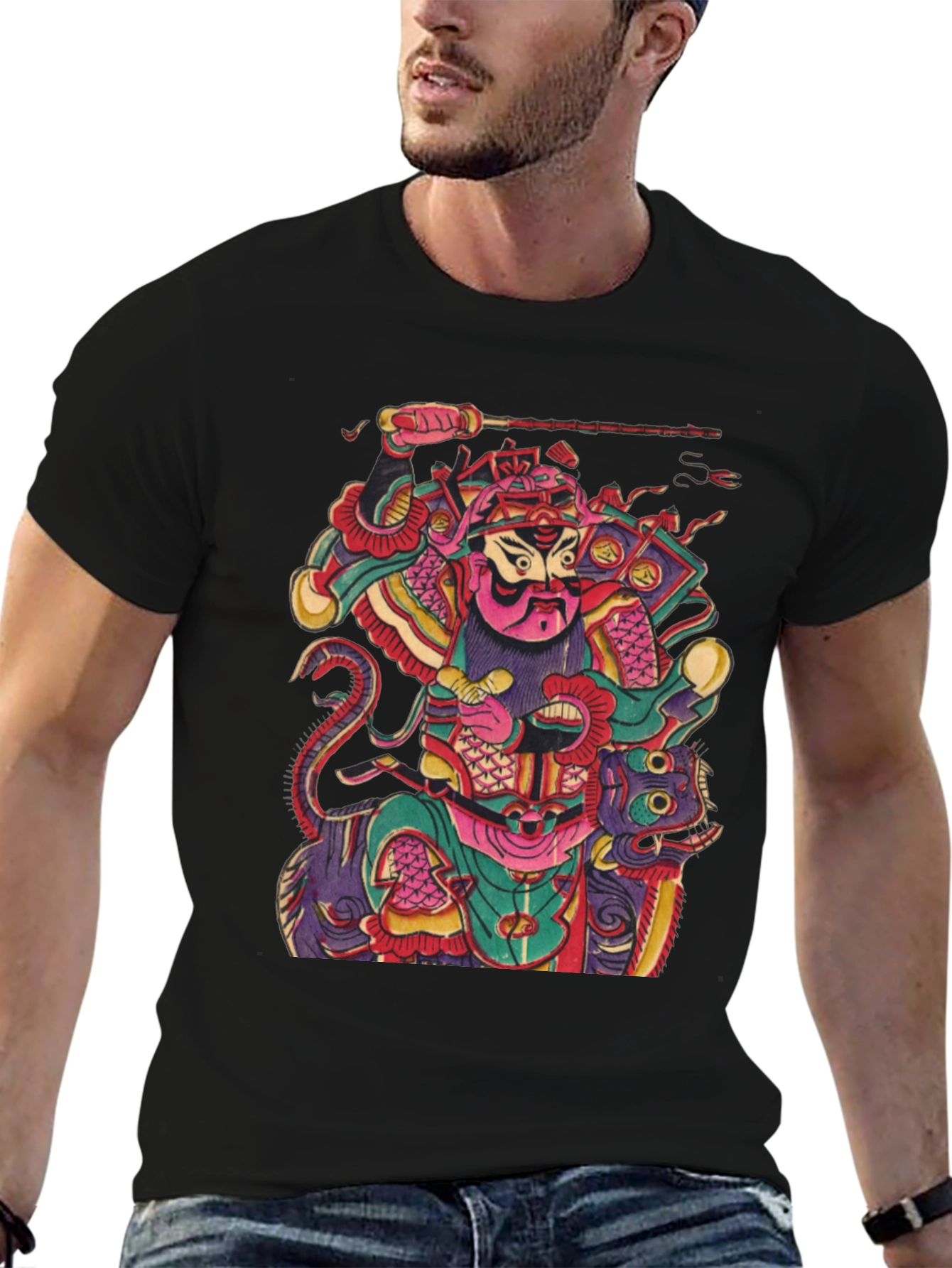 Camiseta Negra con Diseño Estampado Japonés