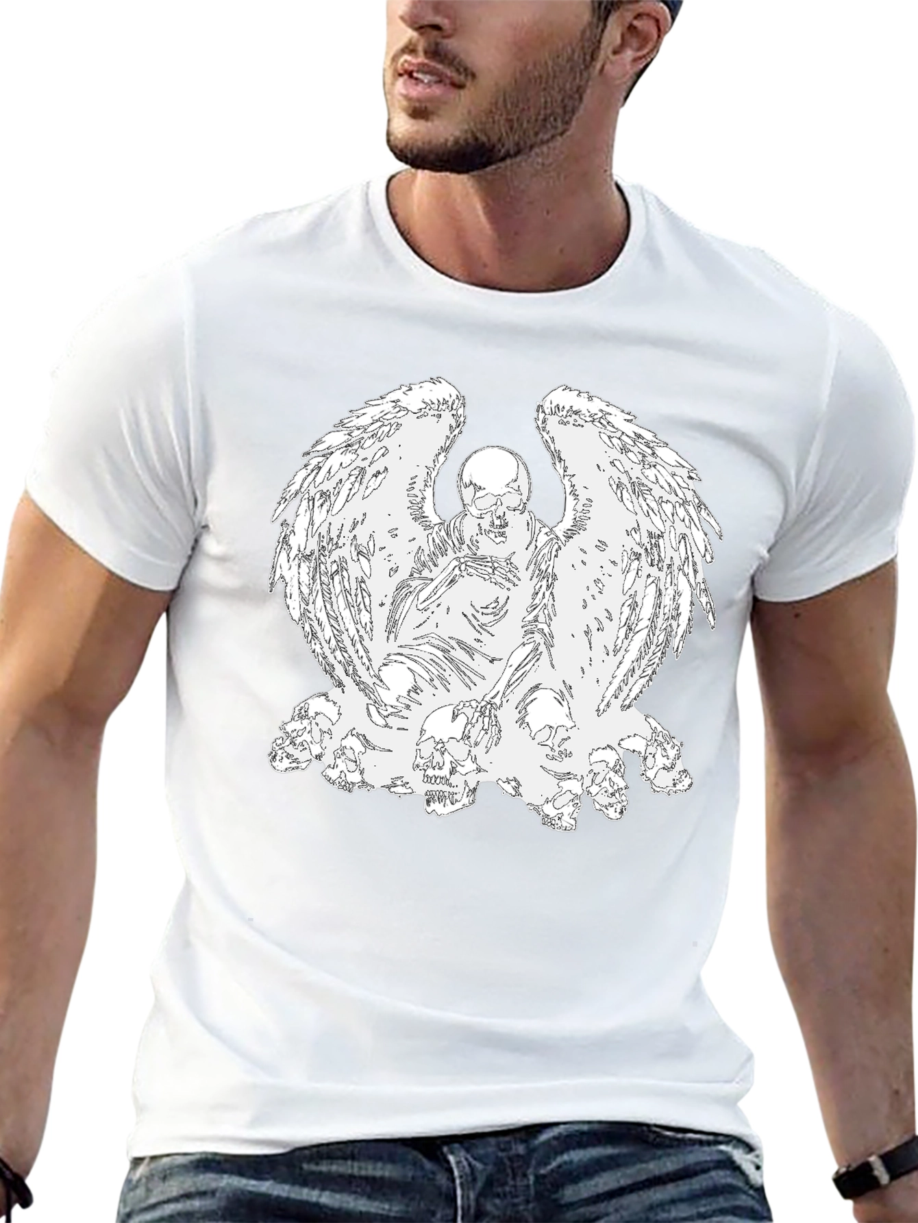 Camiseta Negra con Diseño de Ángel Esquelético