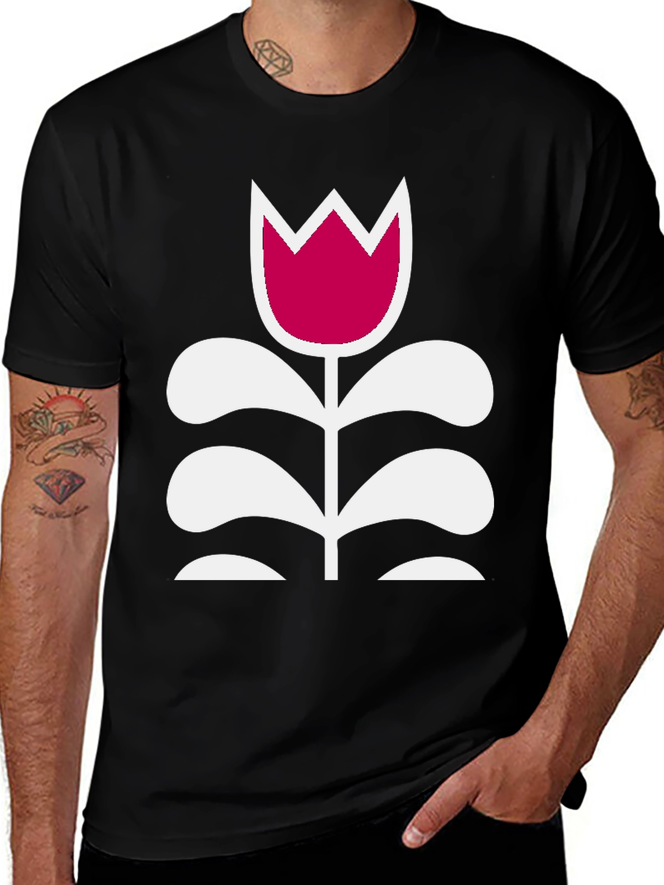 Camiseta Negra con Tulipán Moderno