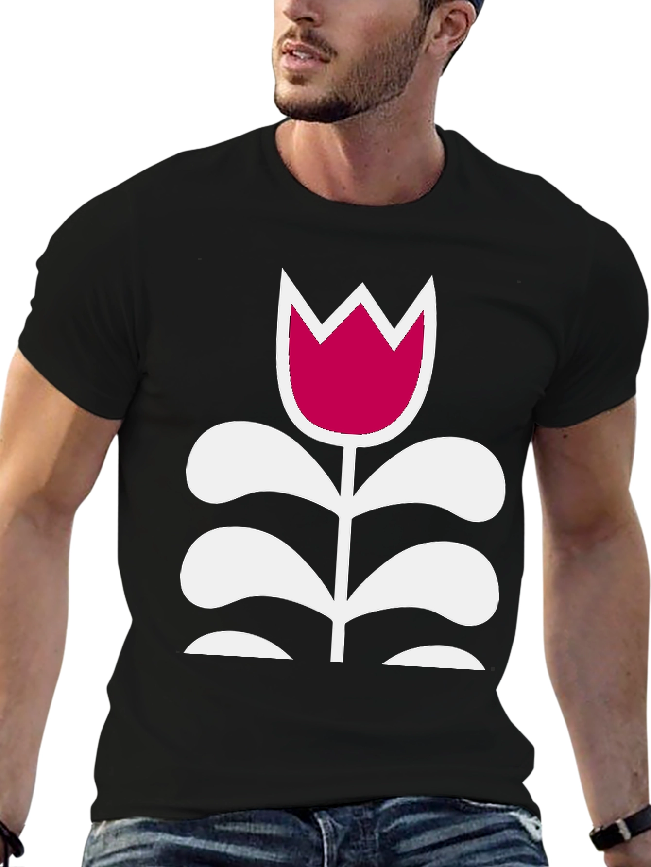 Camiseta Negra con Tulipán Moderno