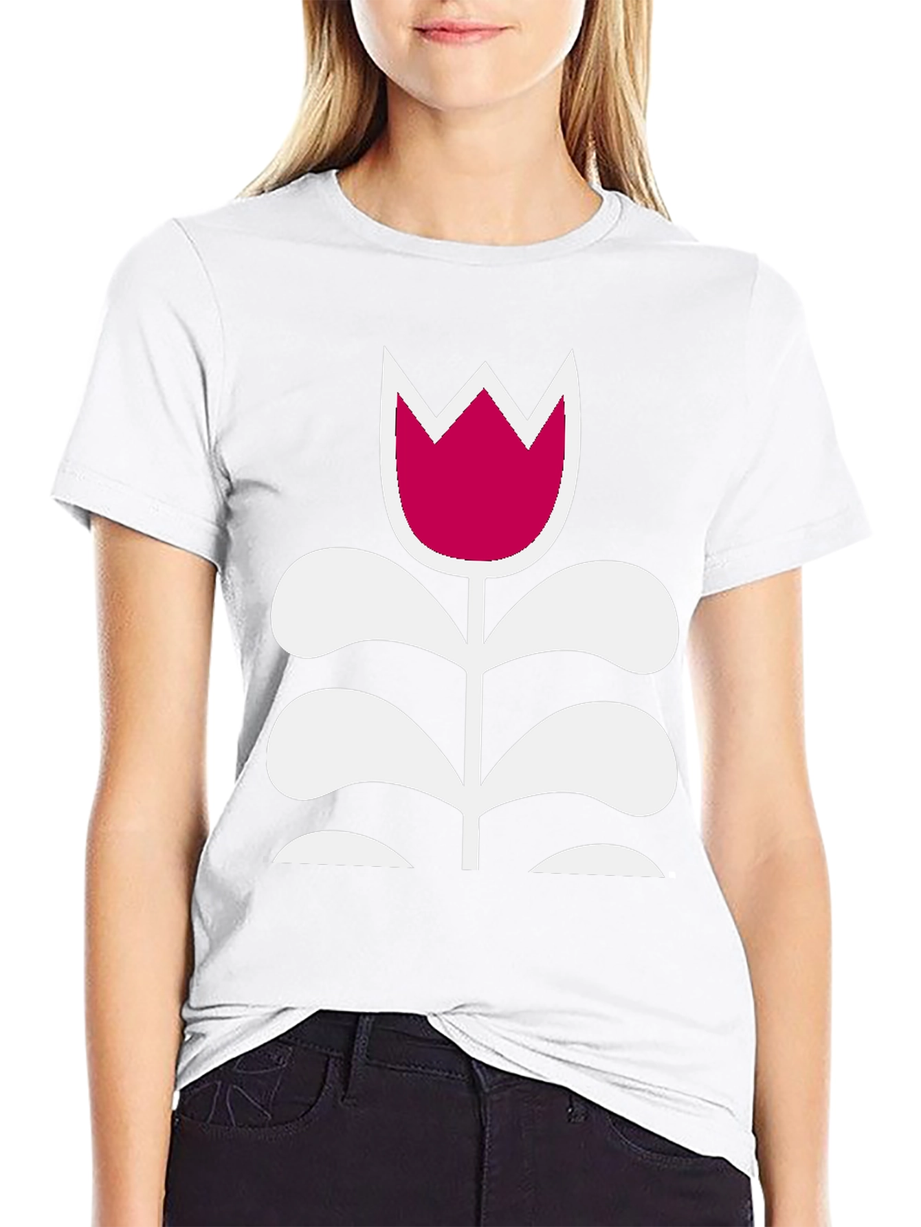 Camiseta Negra con Tulipán Moderno