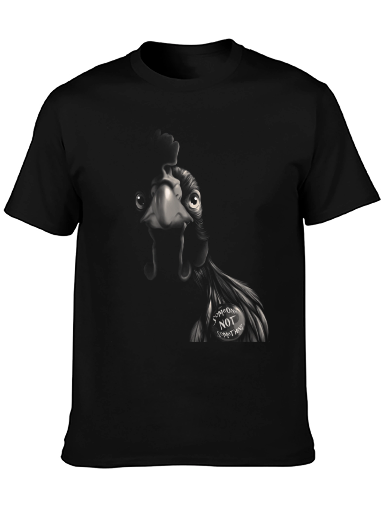 Camiseta Negra con Diseño de Pollo Alguien No Algo