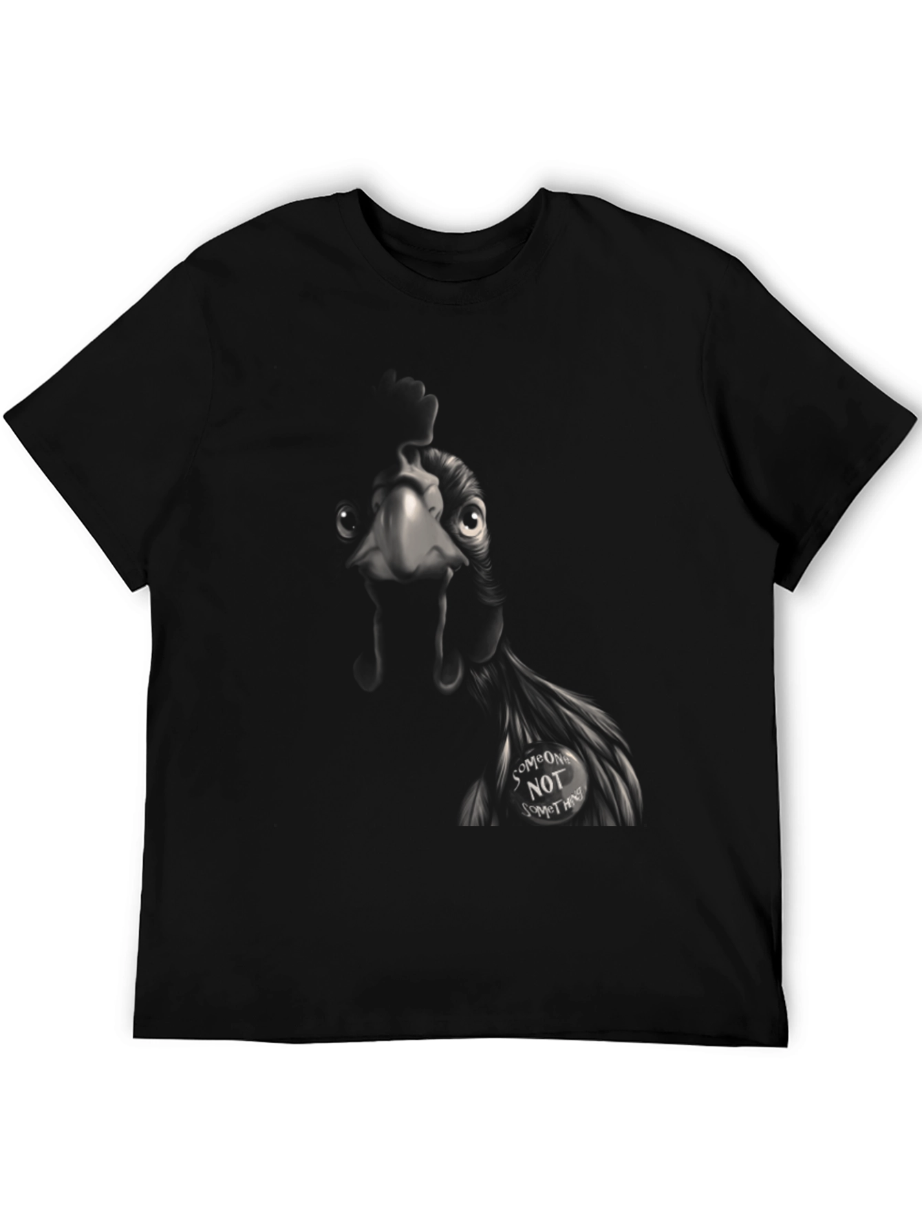 Camiseta Negra con Diseño de Pollo Alguien No Algo