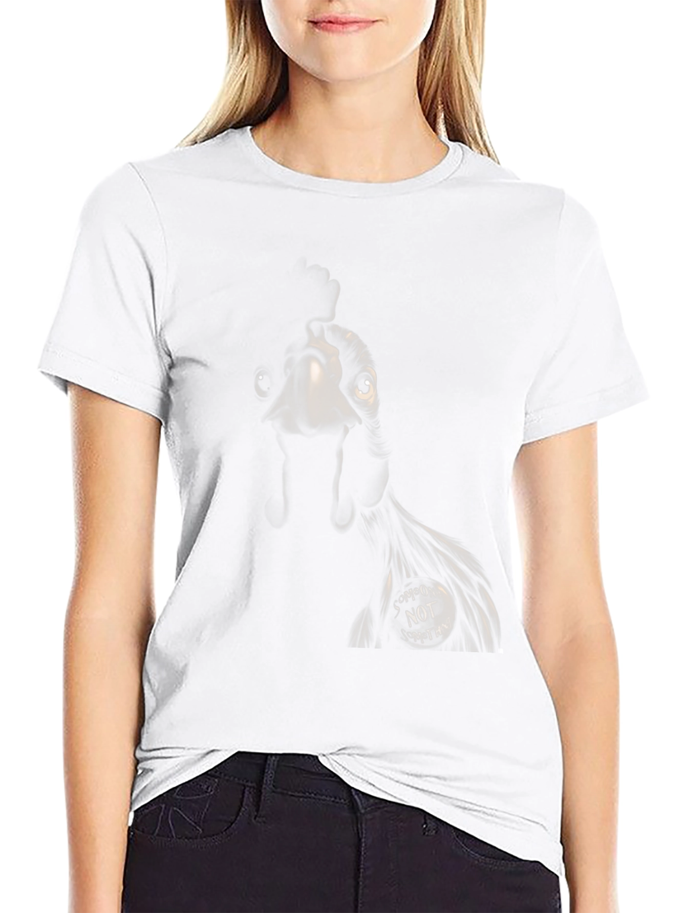 Camiseta Negra con Diseño de Pollo Alguien No Algo