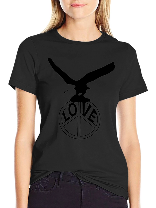 Camiseta Negra Águila y Símbolo de Paz LOVE