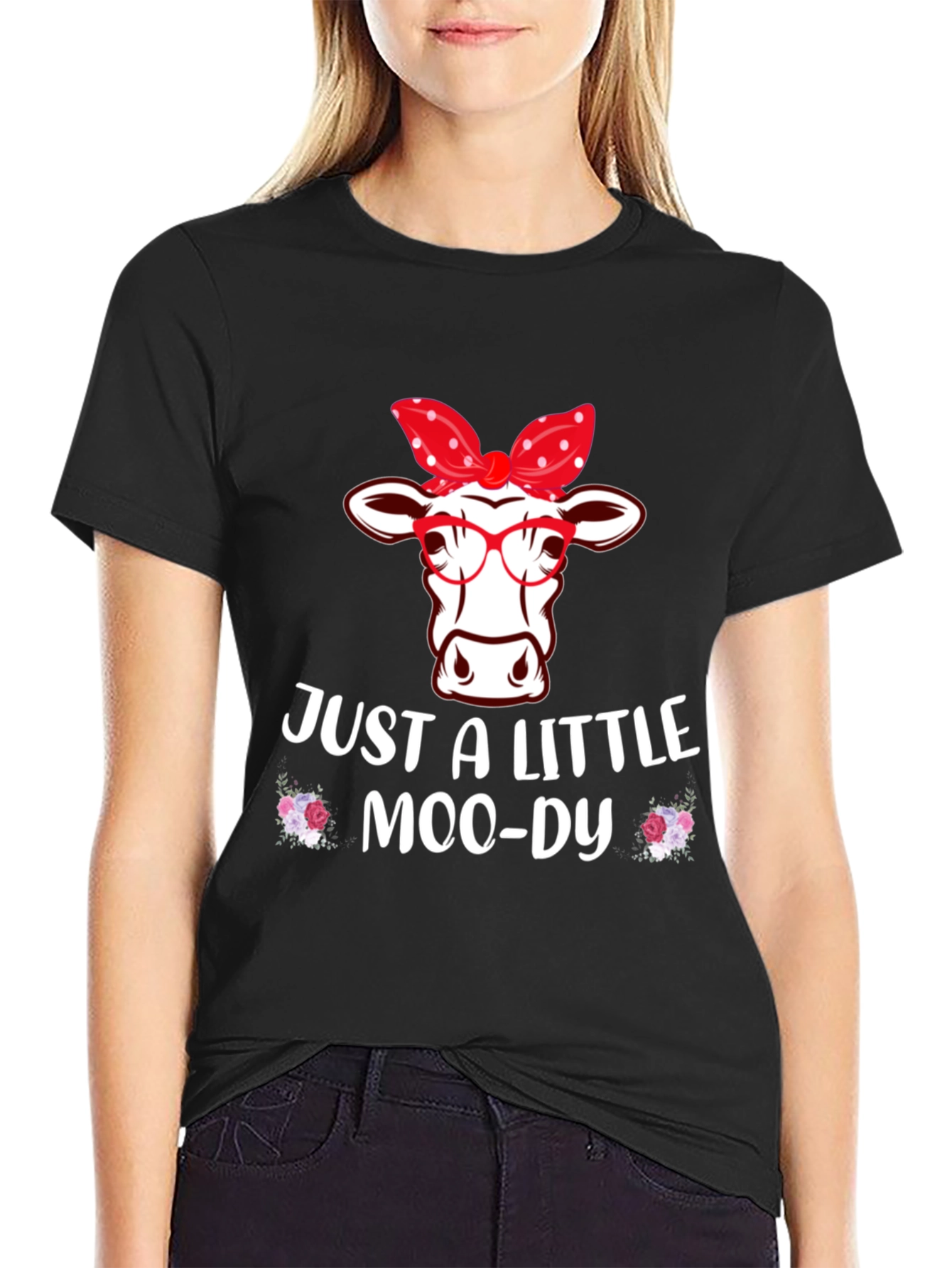 Camiseta Negra con Diseño de Vaca Moo-dy
