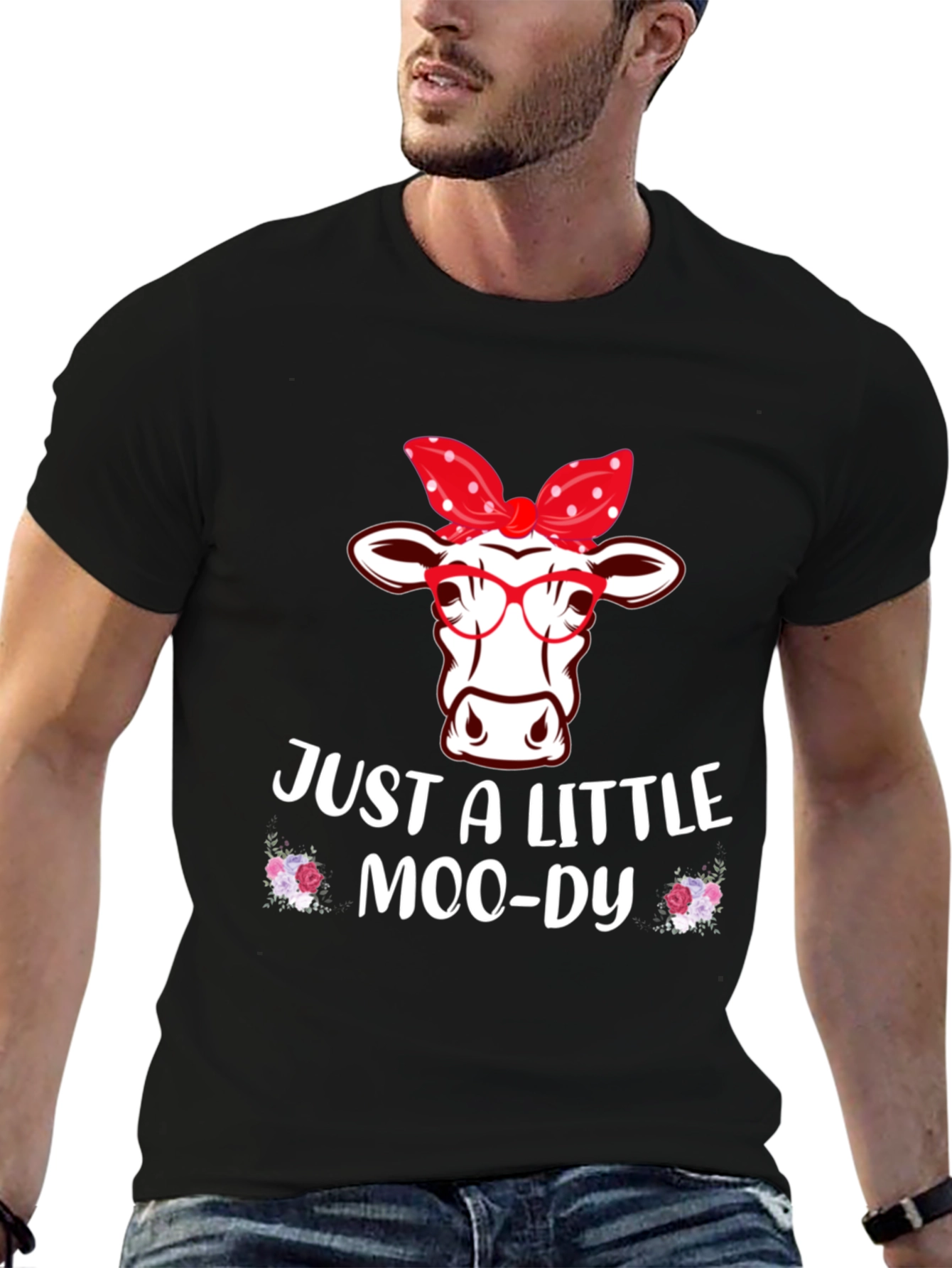 Camiseta Negra con Diseño de Vaca Moo-dy