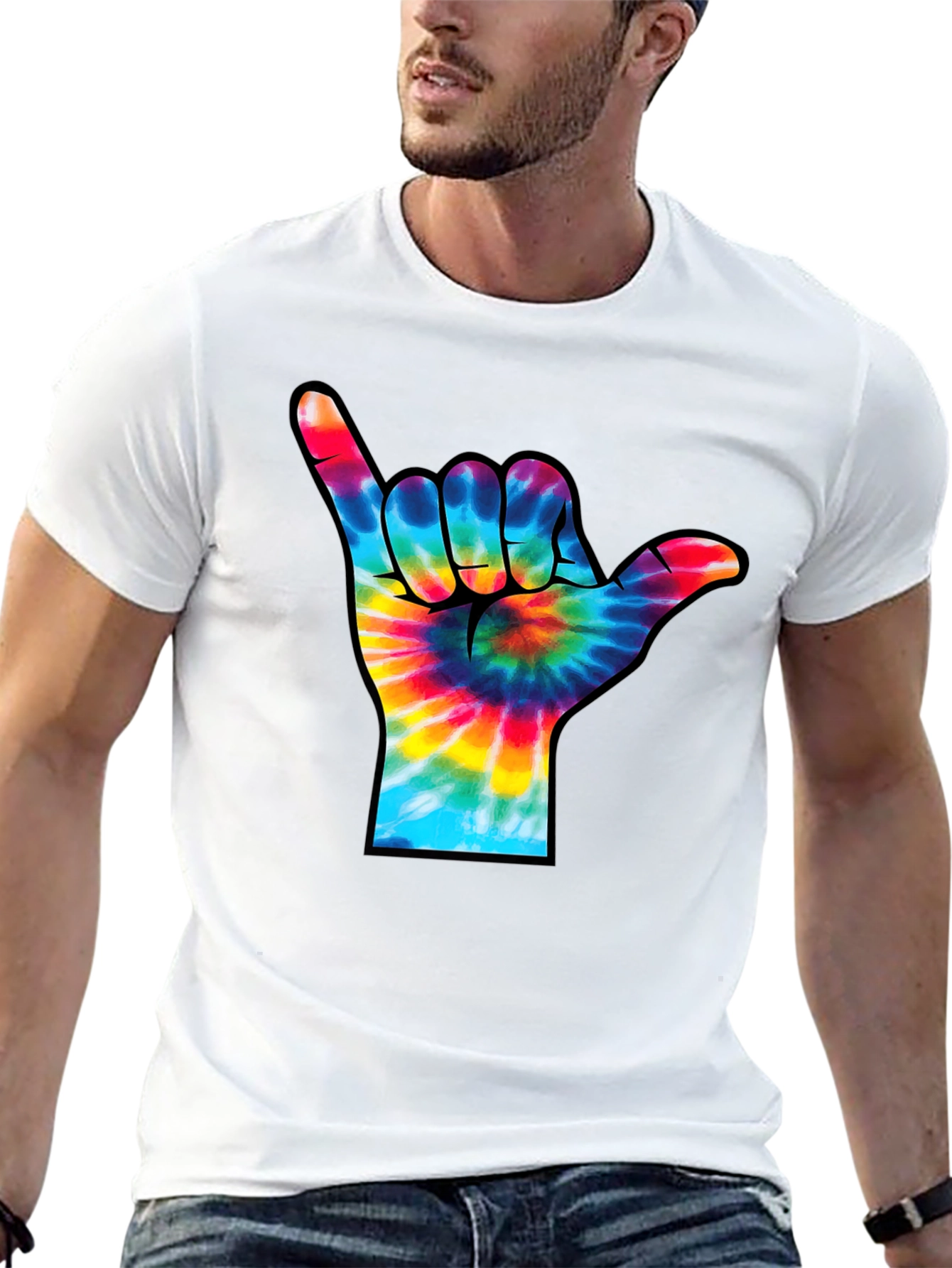 Camiseta Negra con Diseño Mano Tie-Dye