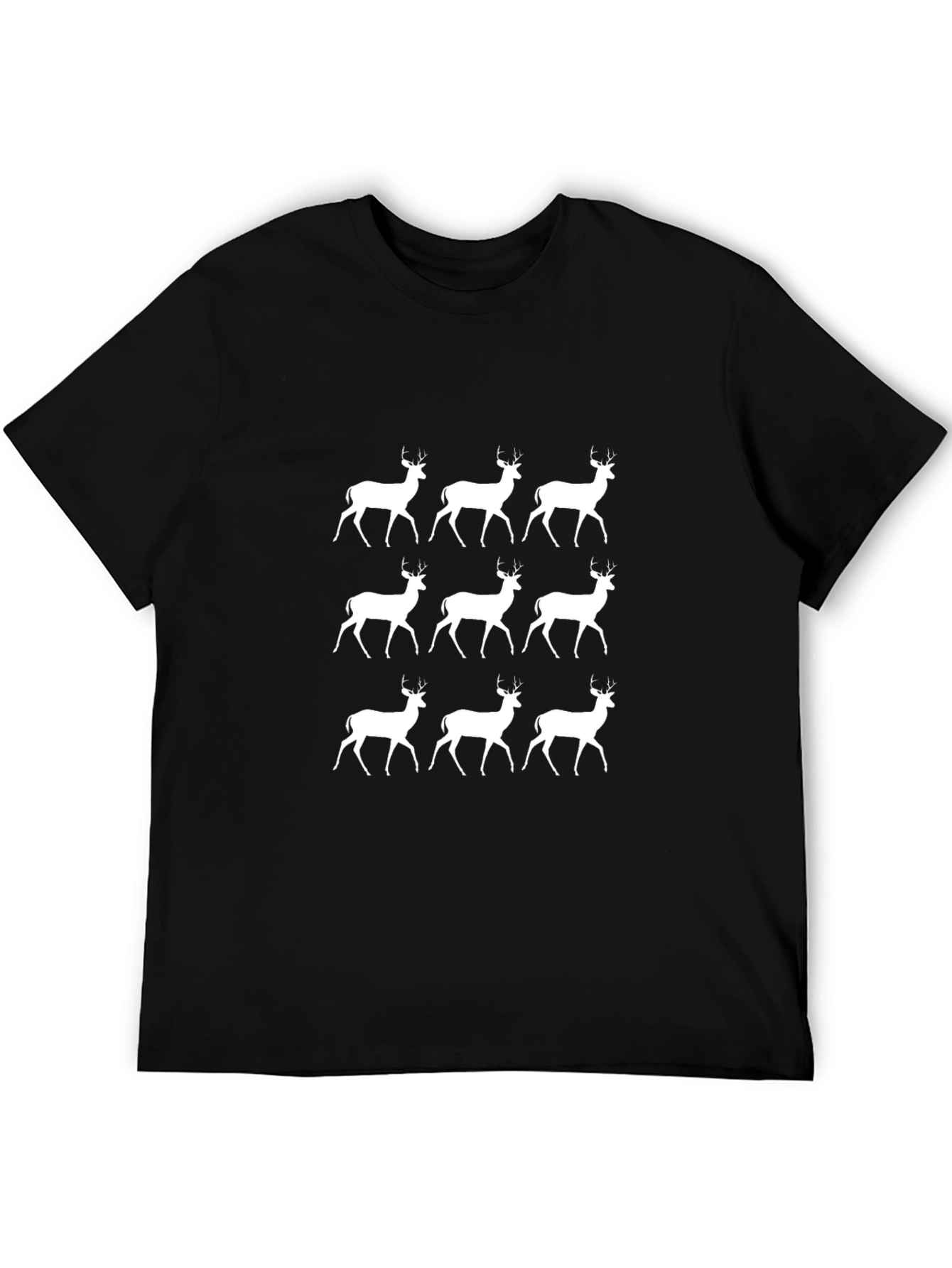 Camiseta Negra con Diseño de Ciervos Blancos