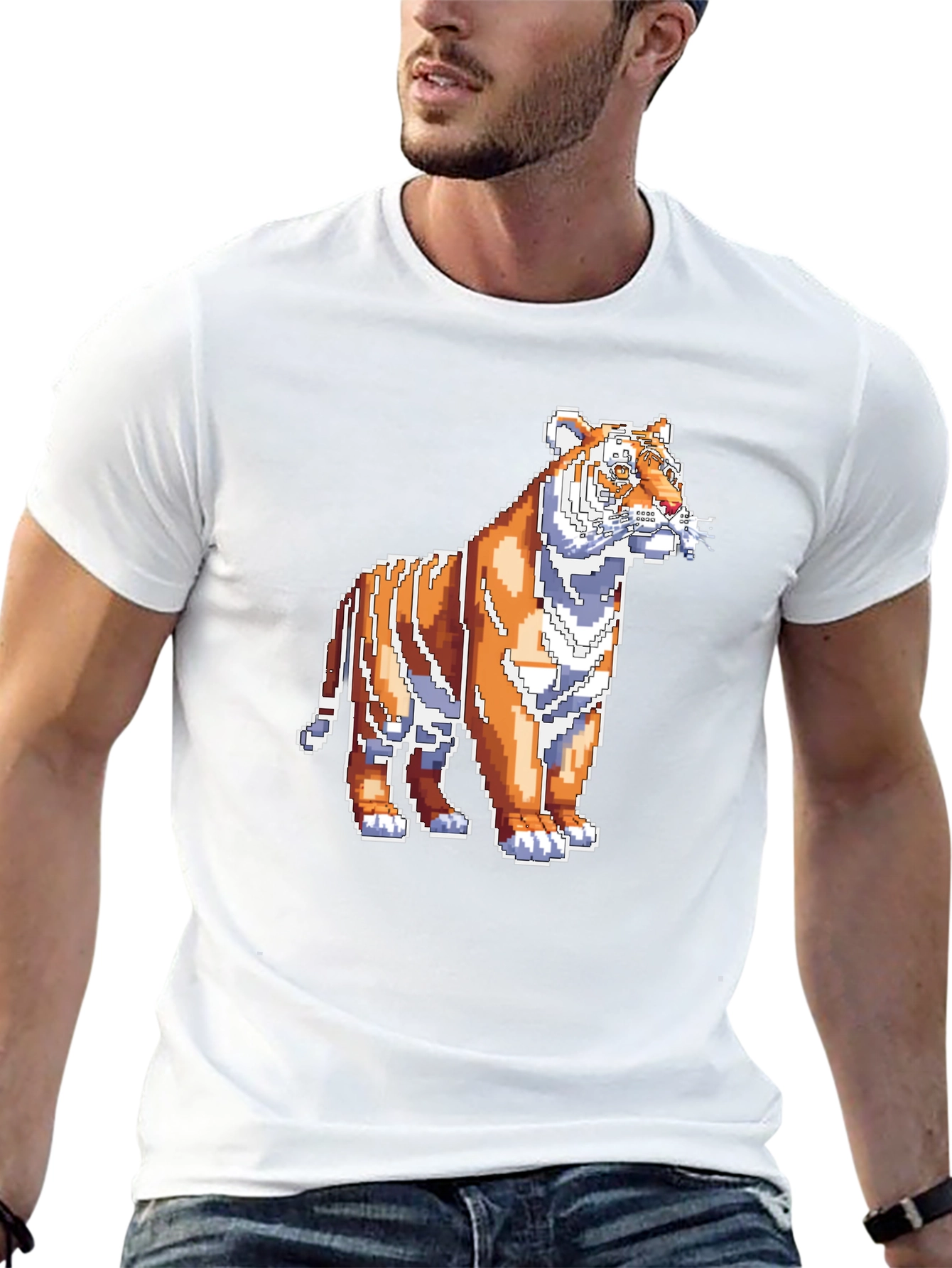 Camiseta Negra con Tigre Pixelado