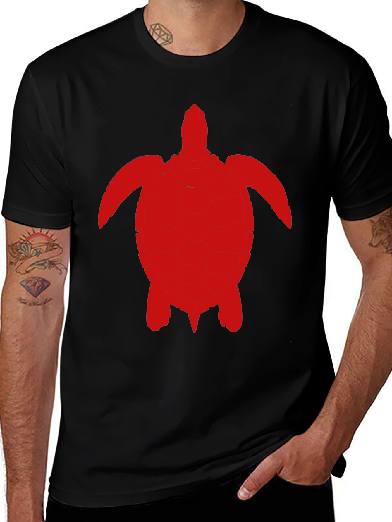 Camiseta Negra con Diseño de Tortuga Roja