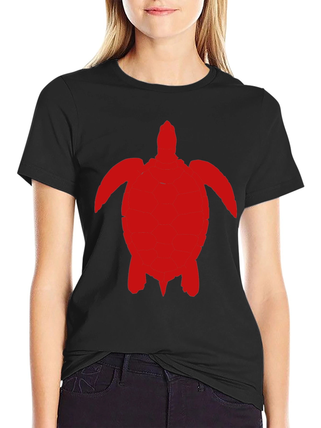 Camiseta Negra con Diseño de Tortuga Roja