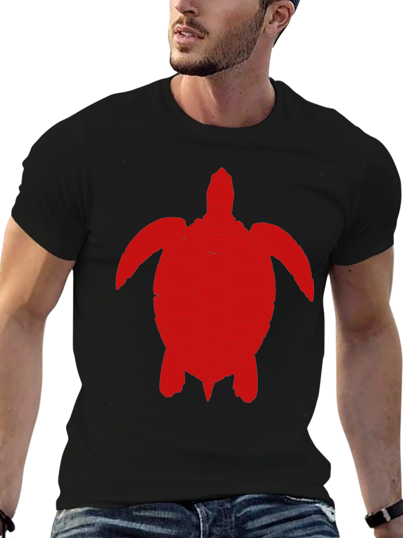 Camiseta Negra con Diseño de Tortuga Roja