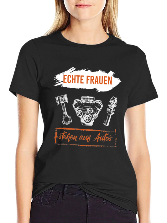 Camiseta Negra Mecánica - Echte Frauen stehen auf Autos