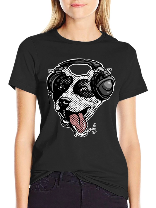 Camiseta Negra con Diseño de Perro DJ