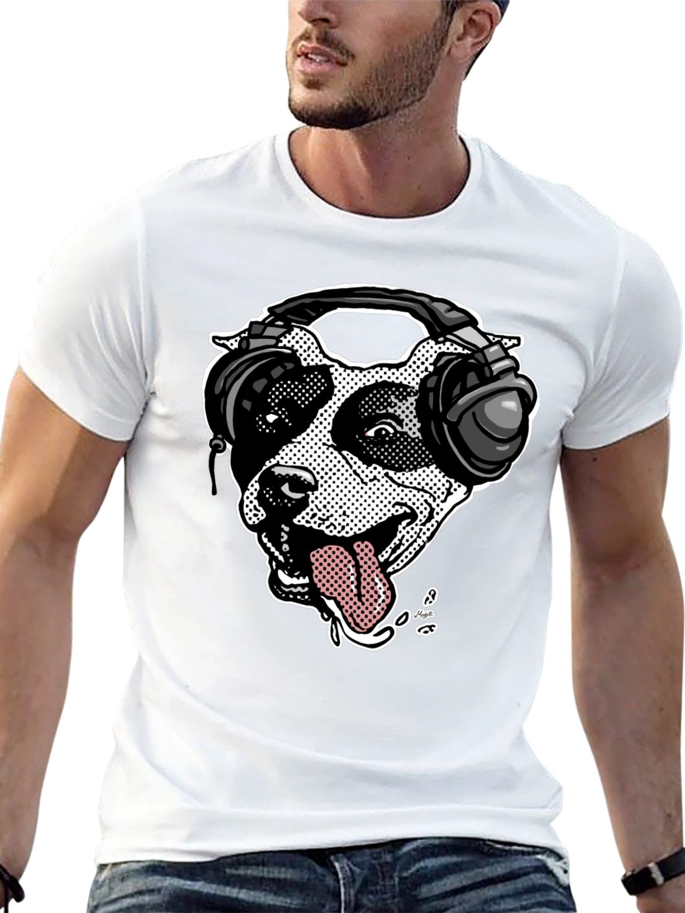 Camiseta Negra con Diseño de Perro DJ