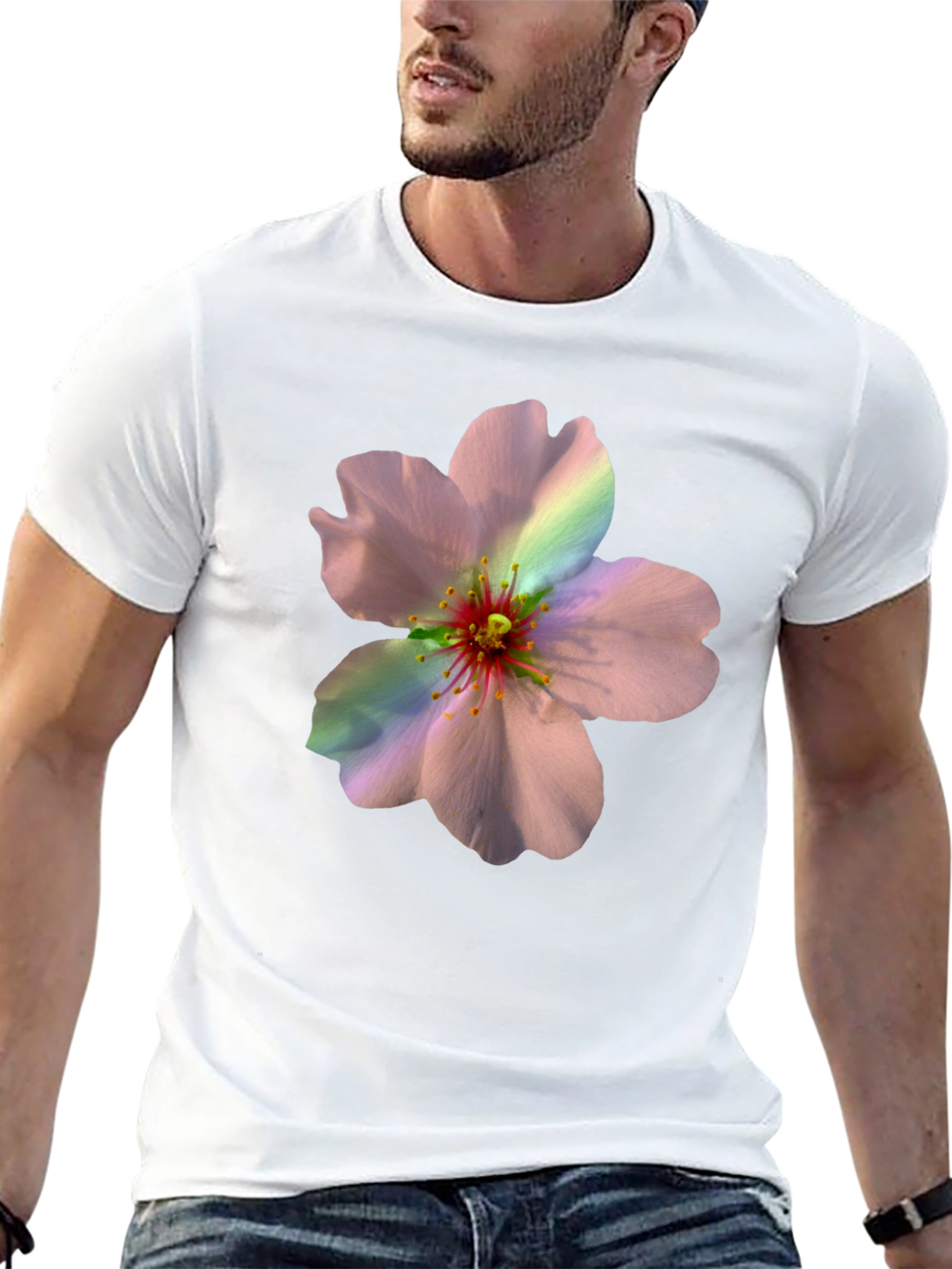 Camiseta Negra con Estampado Floral