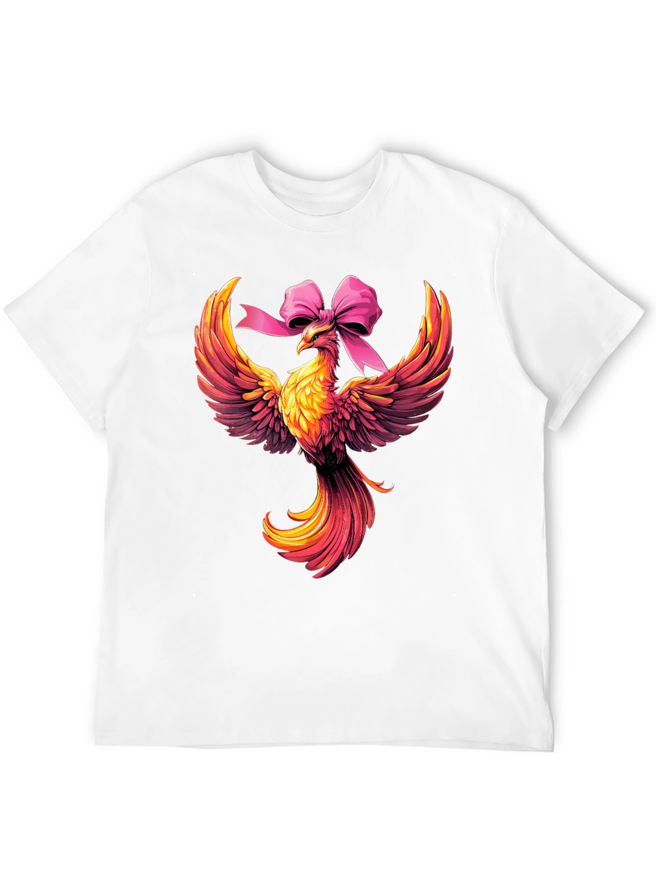 Camiseta Negra con Fénix y Lazo Rosa