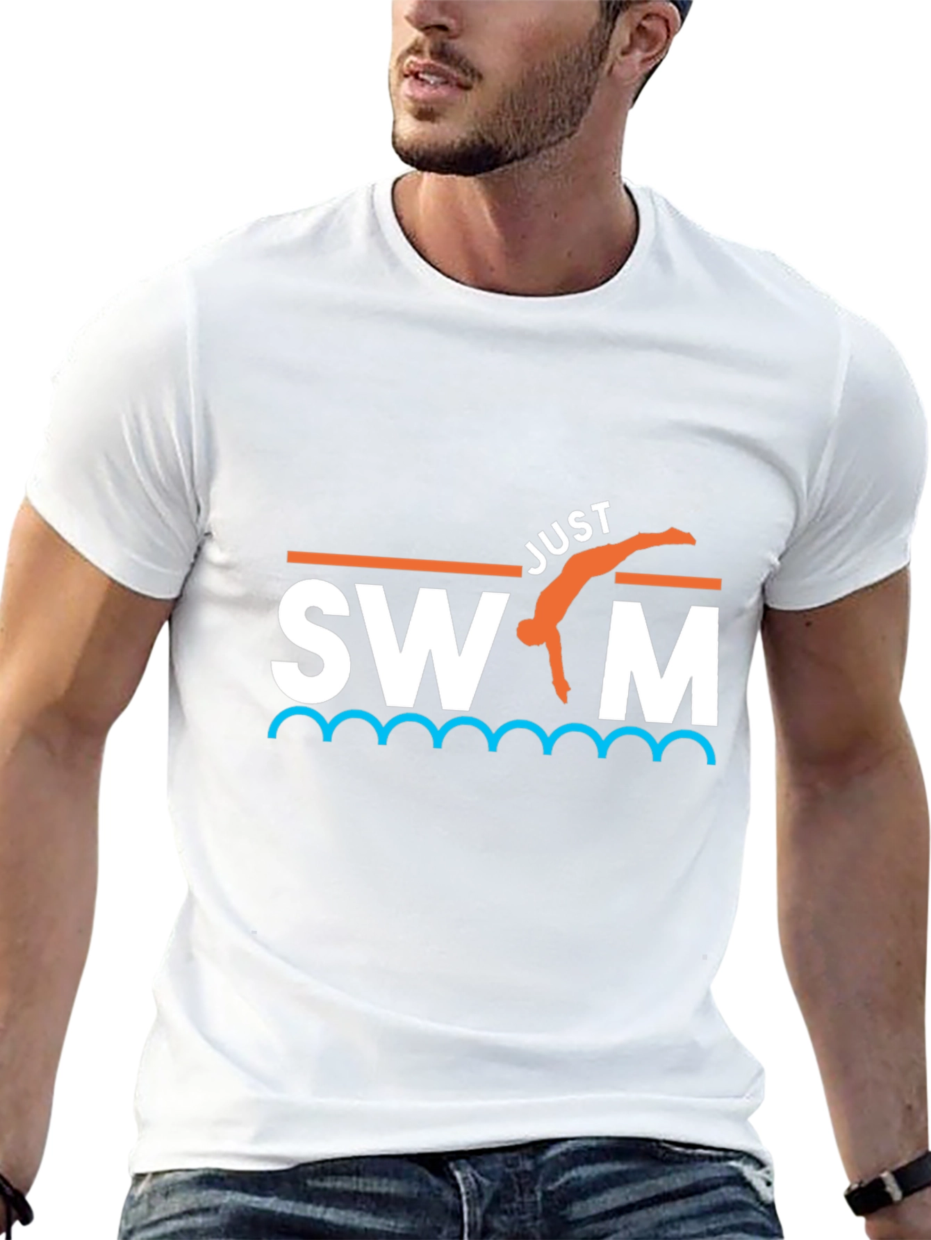 Camiseta Negra Just Swim Divertida para Natación
