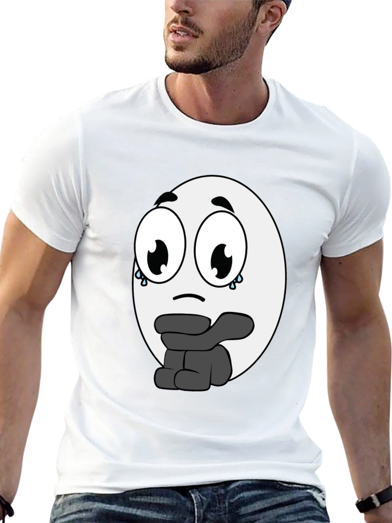 Camiseta Negra con Diseño de Emoticono Triste