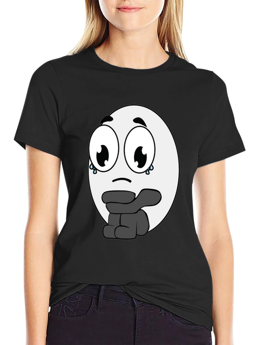 Camiseta Negra con Diseño de Emoticono Triste