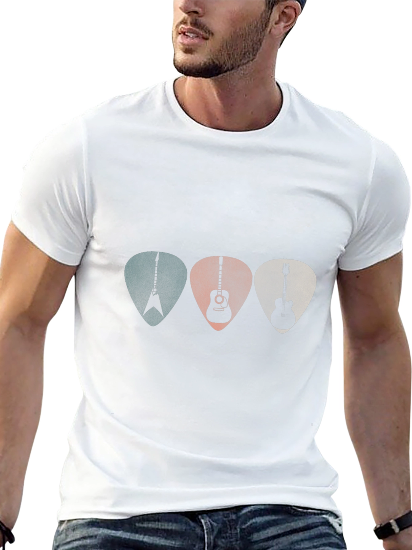 Camiseta Negra con Diseño de Púas de Guitarra