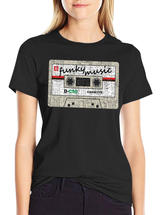 Camiseta Negra con Diseño de Casete Funky Music