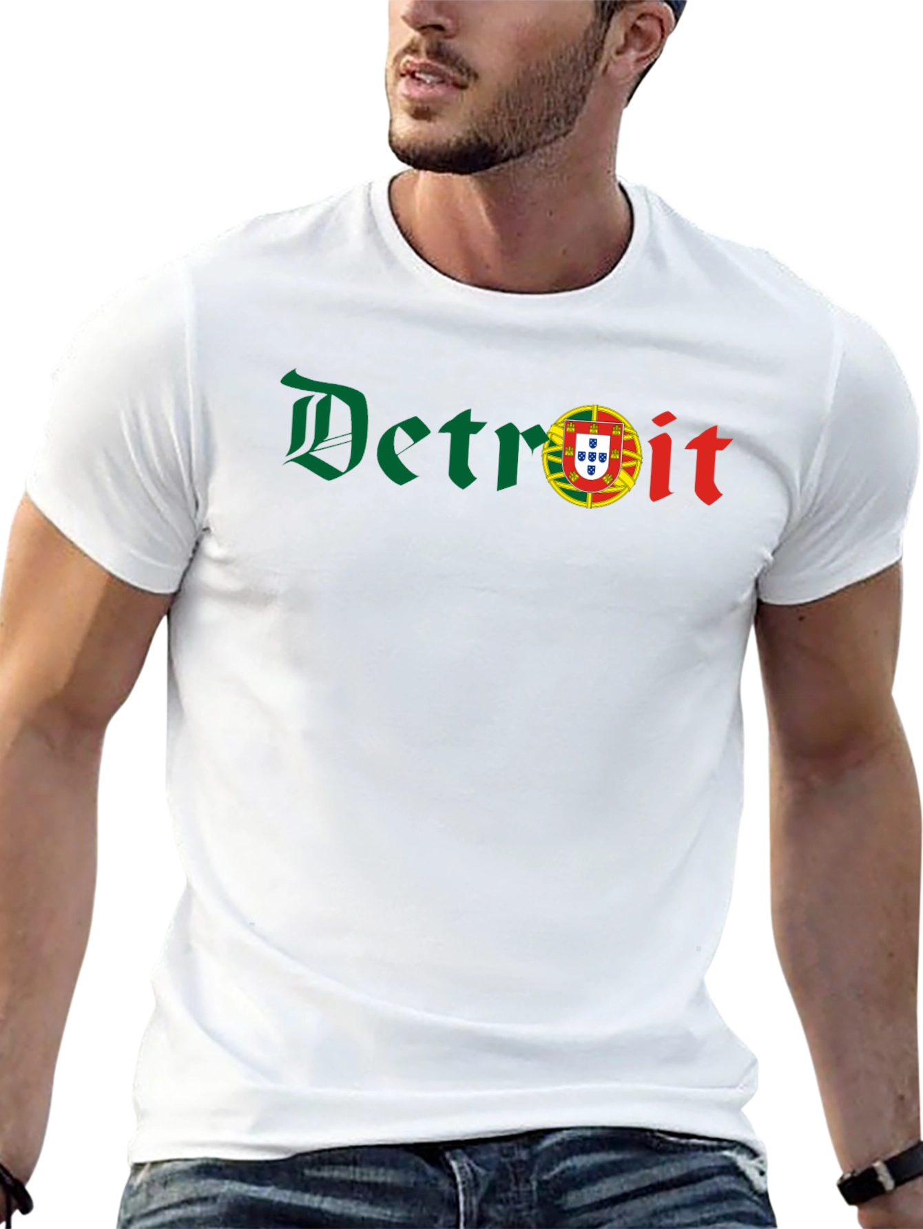 Camiseta Negra Detroit con Bandera Portuguesa