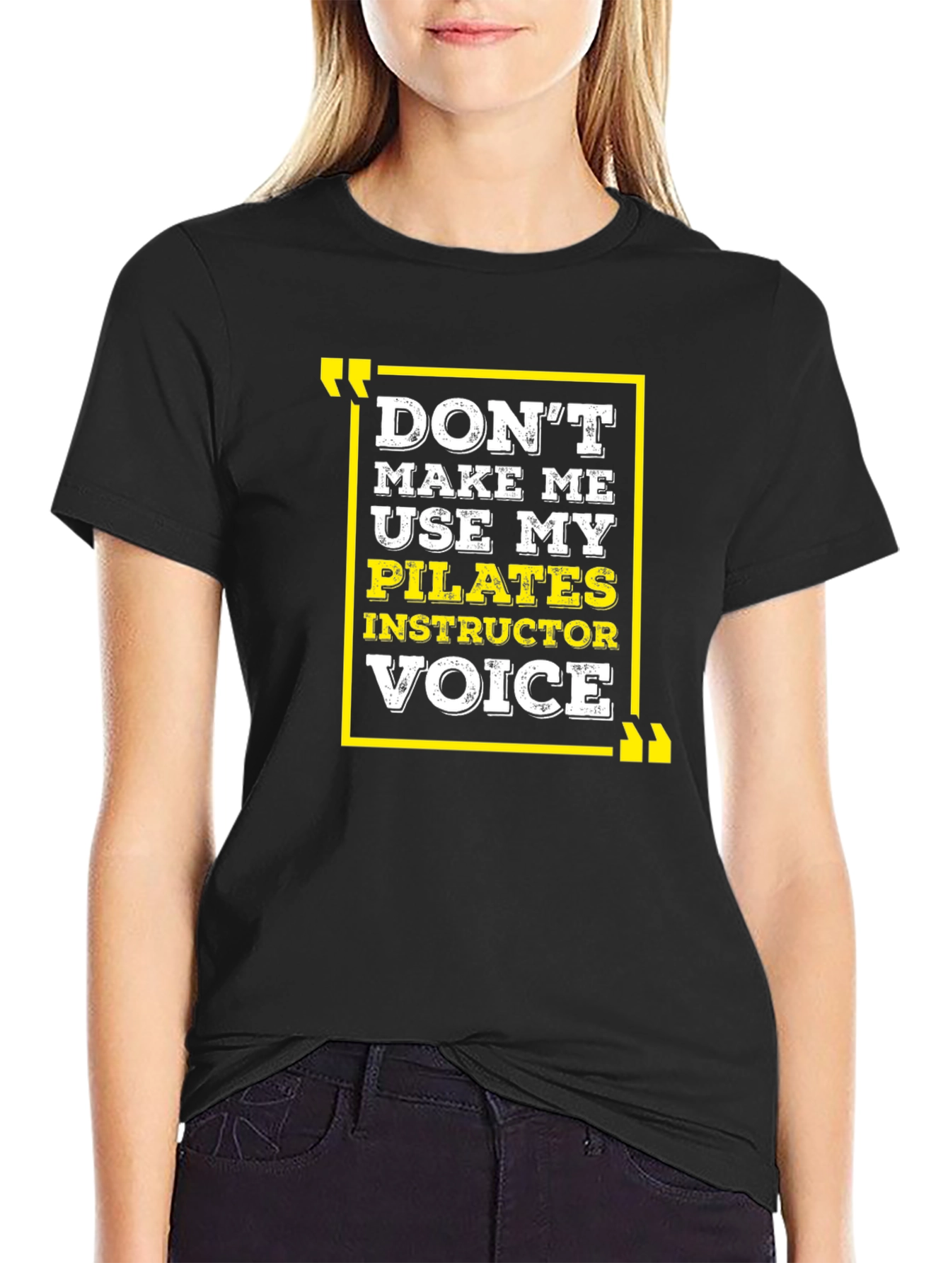 Camiseta Negra con Diseño Divertido de Pilates