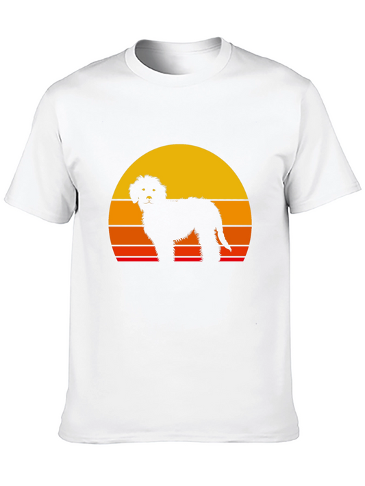 Camiseta Negra con Silueta de Perro y Atardecer Retro