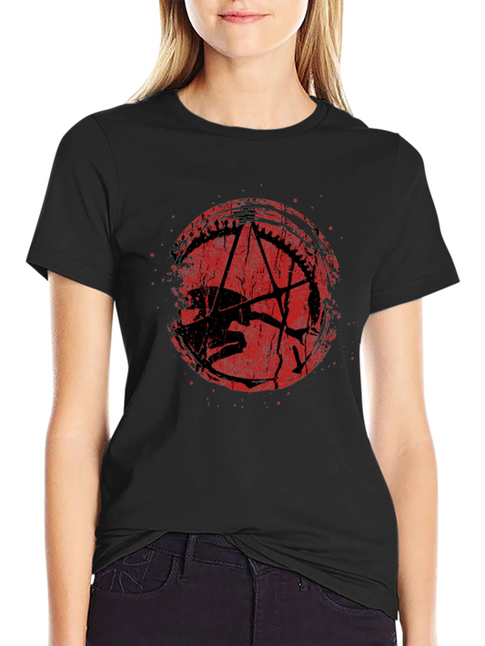 Camiseta Negra Estampado Grunge Rojo